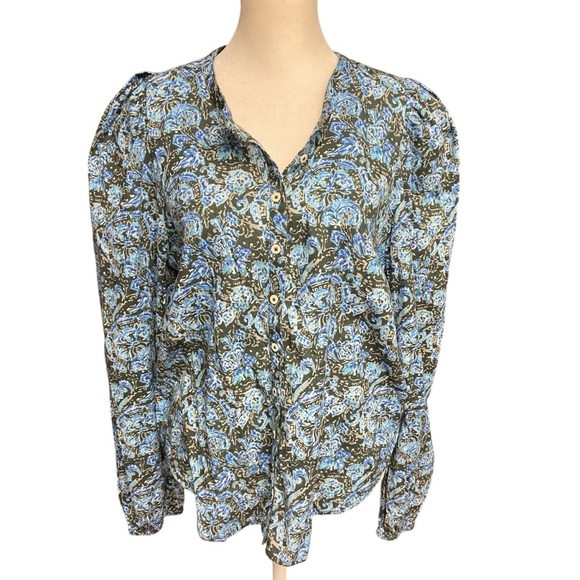 Current/Elliott Women’s Long Sleeve Button Front Blouse Size L Blue 100% Cotton - Picture 4 of 10
